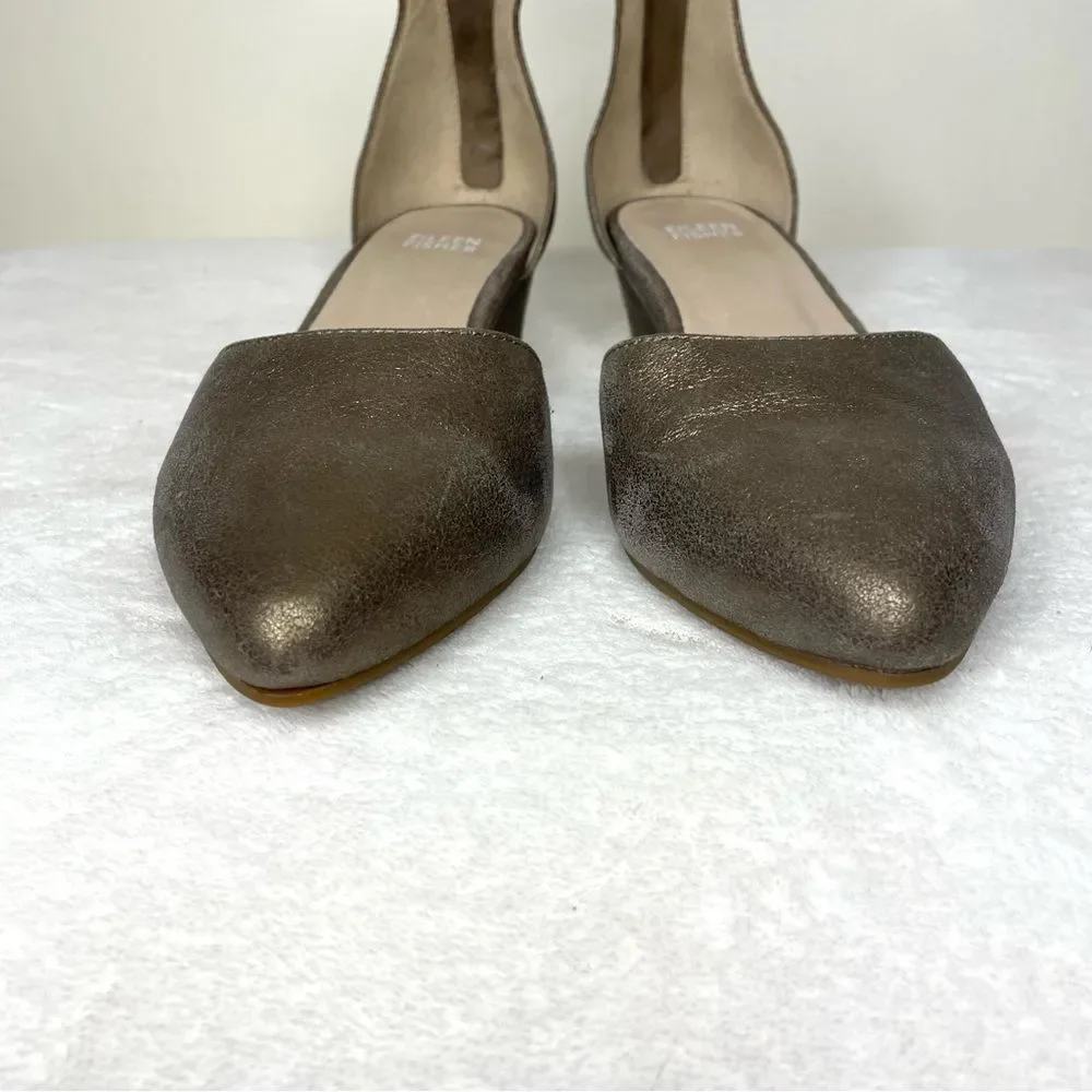 Eileen Fisher Heels Metallic Leather Ankle Strap Zip Back Pumps Gold Size 7.5